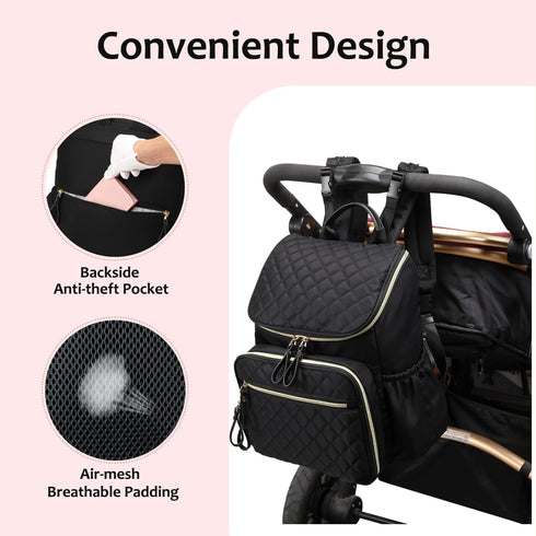 Backpack LORADI Lightweight Diaper Bag with Stroller Clips, Insulated Pockets, Baby Shower Essentials (Classic, Brown)