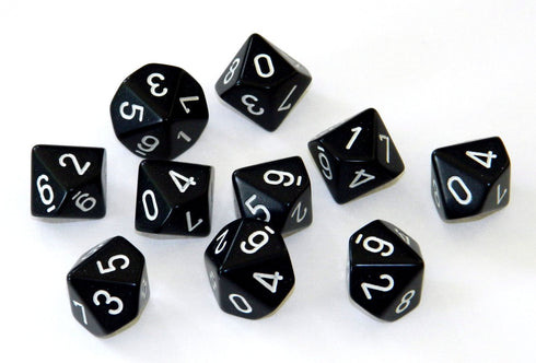 Chessex Dice Sets: Opaque Black with White - d10 Set (10)