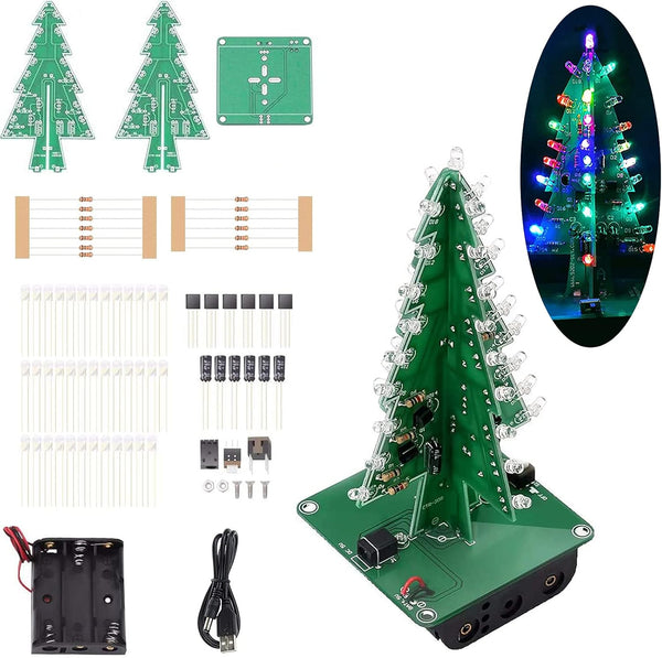 Adeept 3D Christmas Tree LED DIY Kits - 7 Color Flash RGB Circuit Electronic Assemble - STEM Project for Teens