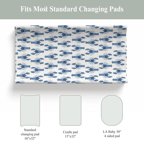 Summer 32''16'' Watercolor Blue Lobster Changing Pad Covers for Baby Girls Boys Nautical Marine Animal Fitted Change