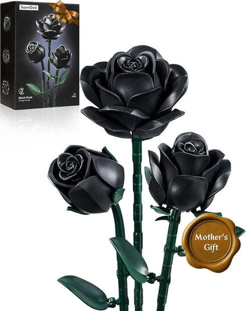 iATOM Black Roses Flower Building Set - 3Pack, Gift for Mother Day Mom/Her/Girlfriend/Wife/Couple,