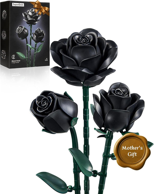 iATOM Black Roses Flower Building Set - 3Pack, Gift for Mother Day Mom/Her/Girlfriend/Wife/Couple,