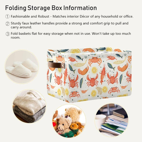 CWUPZAY 1 Pack Lobster Tuna Salmon Storage Basket Canvas Fabric Collapsible Storage Bins Box Organizer Waterproof
