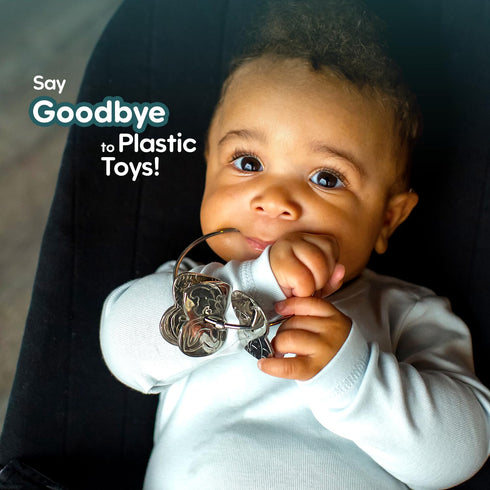 Made in USA Stainless Steel Toy Keys, Baby Rattle, Teether & Fidget Toy Heirloom Quality, Safe, Non-Toxic, BPA-Free