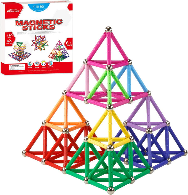 MONILON 160 Pcs Magnet Building Sticks Kids Toys, Lengthen Magnetic Construction Building Blocks