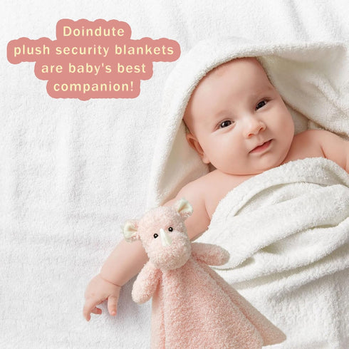 Baby Pink Rhino Soft Stuffed Animal Security Blanket, Plush Rhino Lovey, Cuddly Newborn Snuggle Blankie, 14"