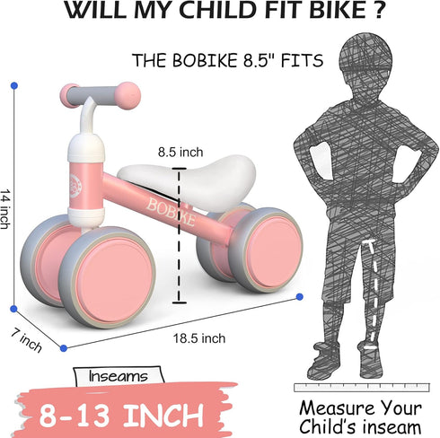Baby Balance Bike Toys for Kids 10-24 Months - No Pedal Infant 4 Wheels Bicycle (Classic, Pink)