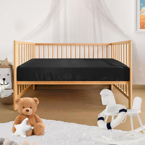 Pro Goleem Satin Soft Crib Sheet, Silky Baby Sheet for Sensitive Hair, Black 52’’x28’’x8’’, Unisex Fitted Sheet