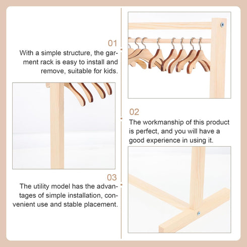 Zerodeko Doll Garment Rack with 10 Pcs Wooden Doll Clothes Hangers, Doll Closet Accessories for Dollhouse