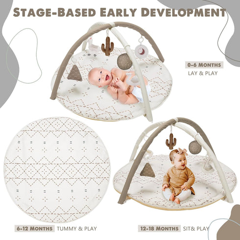 Tummy 6 12 Little Dove Time Mat with Toys, Macrame Baby Play Mat for Newborn, Baby Gym with Milestone Cards