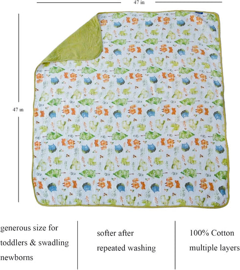 100% Quilt,Nursery,Tummy 47x47in Muslin Baby Blanket Cotton,Large Reversible Receiving Quilt for Boy Girl,Baby Blanket