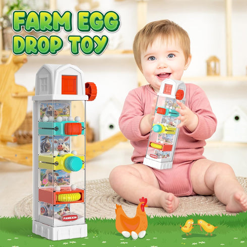 pamexin 2 3 4 5 5 Montessori Toys for Years Old, Farm Egg Drop Toy for Kids with Activity Centers, Educational