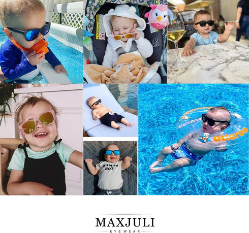 MAXJULI Baby Infant Sunglasses, Safe and Soft with Adjustable Strap, BPA Free, for 0-24 Months, Model 7002