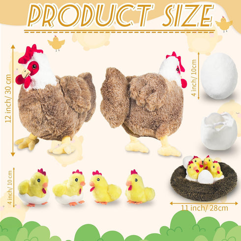 9 1 in Chicken Stuffed Animal, Stuffed Chicken Toys for Kids Zippered Egg Laying Hen Plush with Baby Chicks, Eggs