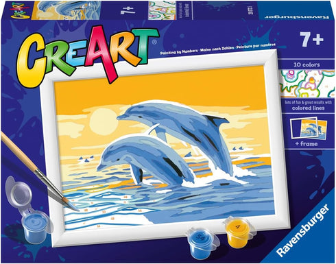 7 Ravensburger CreArt Delightful Dolphins Paint by Numbers Kit for Kids - Painting Arts and Crafts for Ages and Up