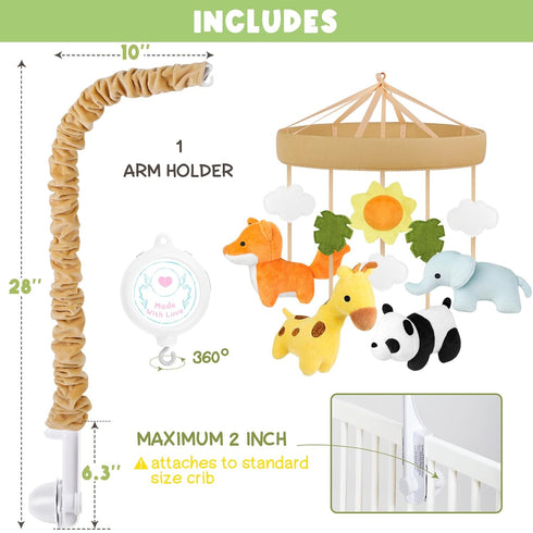 12 Animals Baby Crib Mobile - Safari Baby Mobile for Crib with Lullabies for Boys & Girls, Nursery Mobiles, Fits