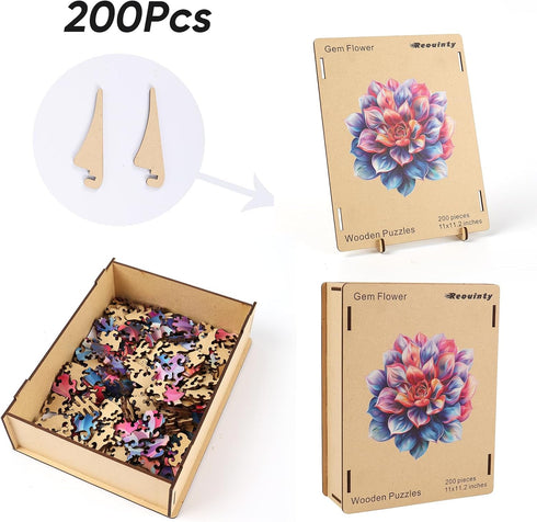 Wooden Puzzle for Adults - Gem Flower Wooden Jigsaw Puzzles (200pcs), Beautiful Gift for Family Game