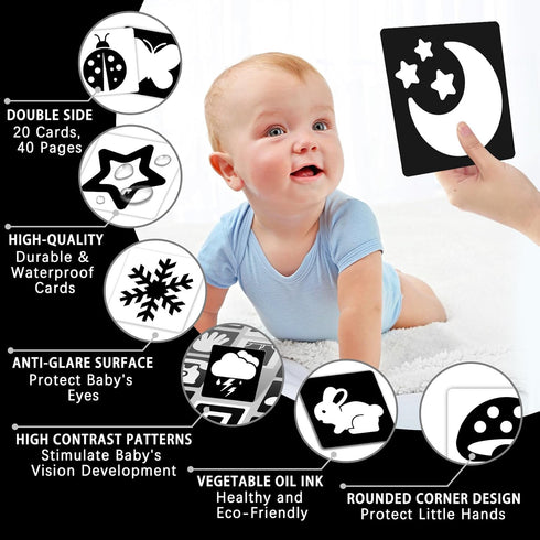 High Contrast Baby Cards for Infants, Black and White Baby Toys for Newborns, Visual Stimulation Development
