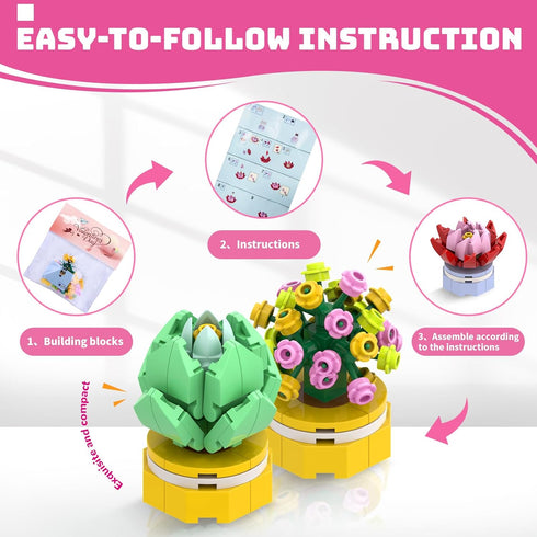 Classroom/School,24PCS 3+ Uiseba Valentines Day Gifts for Kids Building Blocks Succulent Plants Kits and Valentines