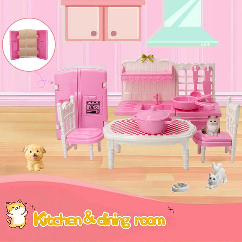 Xadothat Set, (36-Piece Dollhouse Furniture Complete Room Collection with Kitchen, Dining, Living Room, Bedroom