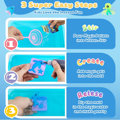 Poonoo 6-12, 25 20 Crafts Kits Toys - Birthday Gifts for Girls & Boys Molds Colors Magic Water Elf Toy Kit, Aqua Fairy