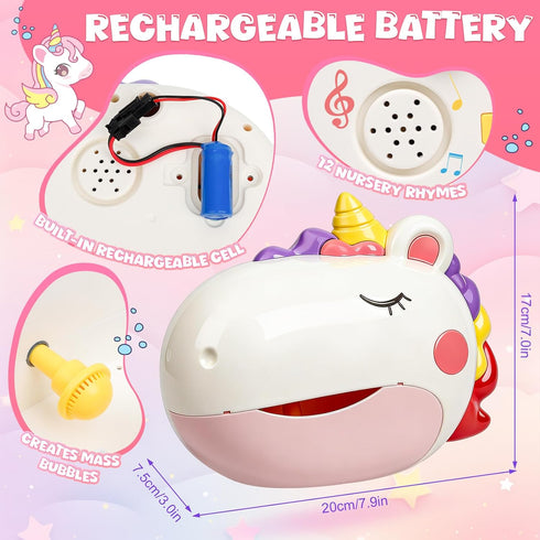 JoiTale 12 1-3 4-8 Baby Bath Toys, Unicorn Rechargeable Bath Bubble Machine, Automatic Bubble Maker with Music, Bathtub