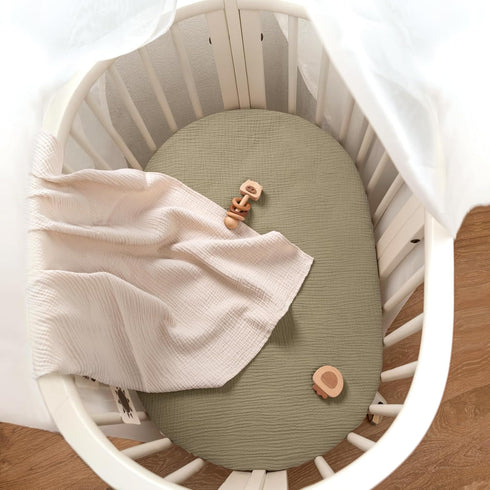 lulumoon Baby Muslin Bassinet Sheets: Cotton Bassinet Sheets Neutral for Boys and Girls - Fitted for Oval Rectangle