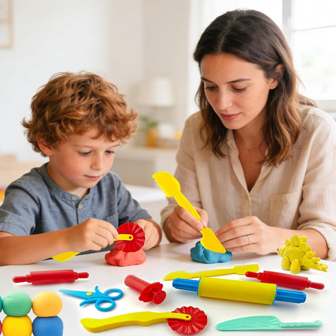 Kids,9-Piece iShyan Dough Tools for Kids Clay and Dough Tool Kit Includes Roller, Rolling Pins, Cutting Tools, Safe