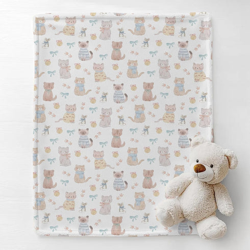 Cstdyfrv 50x60in Cute Cats Mouse Baby Blankets for Boys Girls Pastel Kittens Paws Bows Bells Infant Toddler Blankets