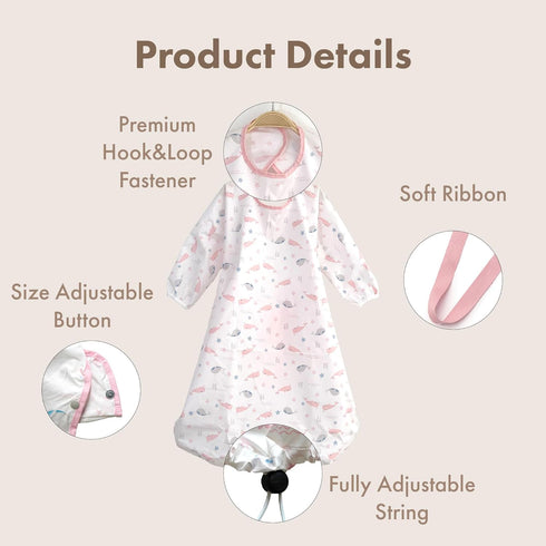 LoLaBi Coverall Baby Feeding Bib for highchair, ULTRA-THIN & Light-weight waterproof toddler bib, WM & Dryer Compatible