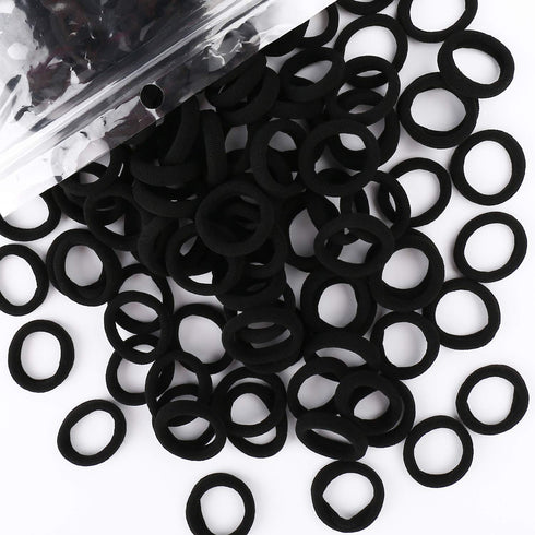 200PCS Black Baby Hair Bands - Mini Seamless Toddler Hair Ties, Soft Ponytail Holders for Kids Girls