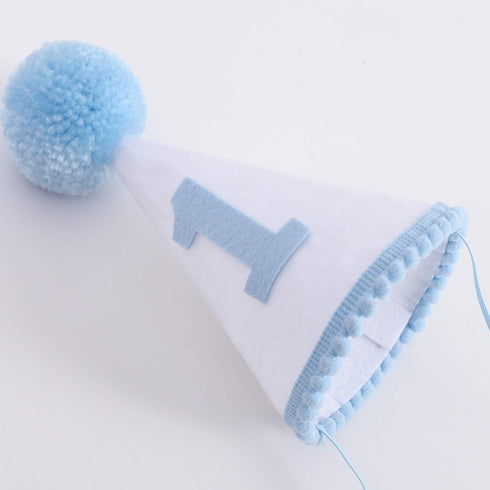1st WAOUH Boys Birthday Hat and Highchair Banner - Blue and WHite Party Decoration (BAI LAN TAO CAN)