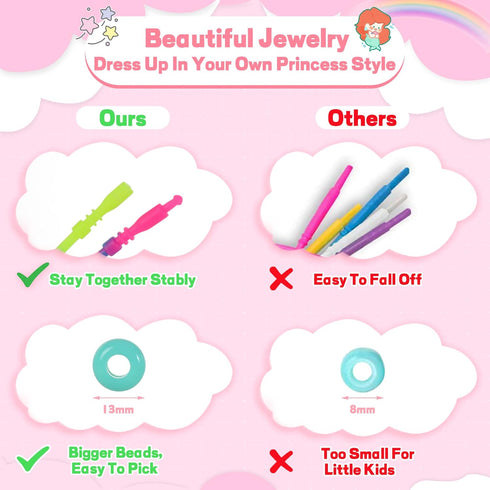 FLYINGSEEDS Mermaid Necklace Making Kit for Little Girls, Beaded Arts and Crafts with Shoulder Box