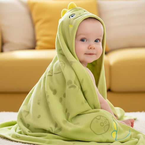 2-Pack Set (0-5 HECCEI Toddler Hooded Bath Towels Dinosaur & Elephant Large Plush Baby Bath Wraps Fun Animal Beach