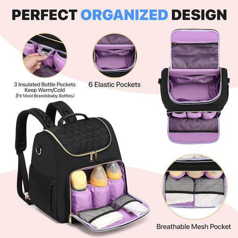 Xocvji Backpack 4 1 Diaper Bag with Changing Pad, Crossbody in Convertible Baby Bag with Insulated Pockets and Stroller