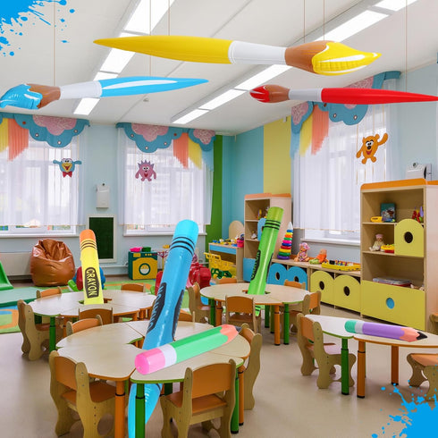 12 Set 12 Pcs Inflatable Crayons Balloons Giant Crayons Jumbo Pencils Large Paint Brush Hanging Classroom Decor for Art