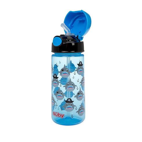 Nuby 2-Pack Kid’s Printed Flip-it Active Water Bottle, 18oz / 540ml with Push Button Cap, 18+ Months
