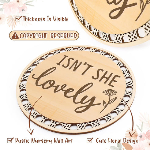 Set 1 10 Inches Huray Rayho Isn' t She Lovely Wooden Sign Little Girl Decor Boho Girls Room Wall Art Round Ratten Style