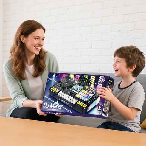 3 4 5 6 Set DJ Mixer for Kids, Toddler DJ Mixing Table with DJ Turntable, Game Mode, Light & Speed Control