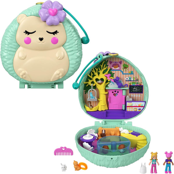 Polly Pocket Compact Playset, Hedgehog Cafe with 2 Micro Dolls & Accessories, Travel Toys with Surprise Reveals