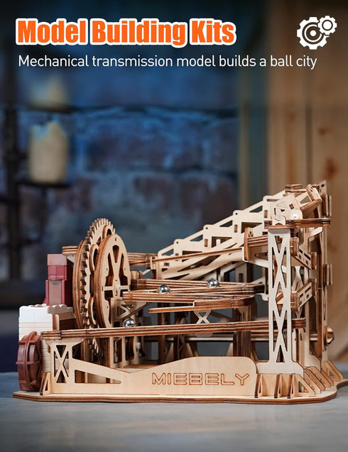 MIEBELY DIY Marble Run Model Building Kits, 3D Wooden Puzzles for Adults, Mechanical Gear Engineering Craft Toys