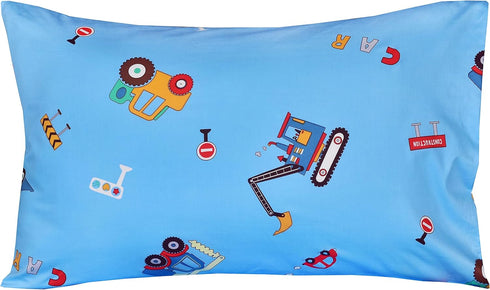 J-pinno 100% 3 Set Cozy Set Cars Vehicles Digger Cotton Pieces Cartoon Toddler Sheet for Kids Boys, Flat Sheet Fitted