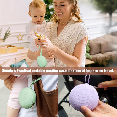KIYEUKB 3 Pack Silicone Pacifier Holder Case, BPA-Free Cover Pouch for Baby, Portable Storage Container for Diaper Bag