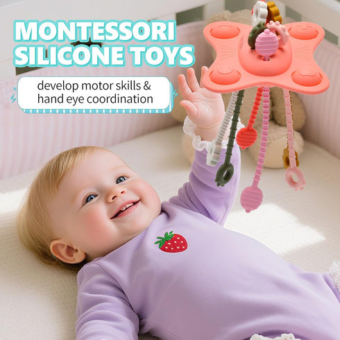 18 Silicone Montessori Sensory Toys for Months Baby, Drawstring Activity Toy, Early Learning Fine Motor Skills Toys
