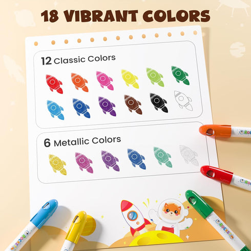 18 120 JUPITEARTH Colors Rocket Tempera Paint Sticks with PDF Coloring Pages, Quick Drying, Non-Toxic and Washable