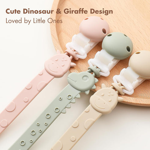 4 Pack, Pacifier Clips for Baby Boys Girls, One-Piece Silicone Pacifier Holder Strap Binky Paci Clips Animal Rainbow