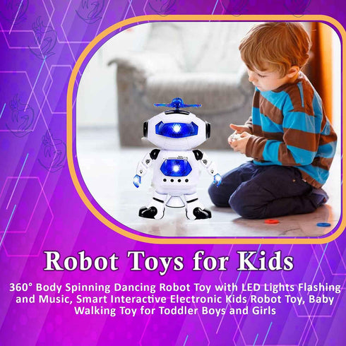 Toysery Walking Robot Toys for Kids, 360° Spinning Dancing Robot with LED Lights and Music, Interactive Electronic Toy