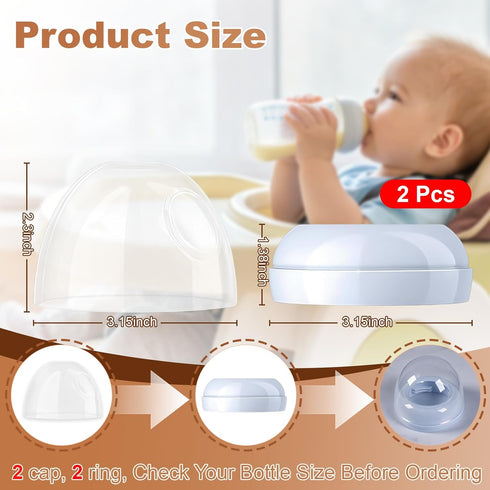Foycow 2-Pack Baby Bottle Caps Replacements - Dome Caps Collar Accessories Compatible with Natural Bottles - Baby