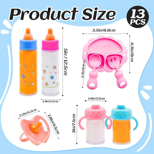 Cmaqpw 13 Set,Doll Set Package,Pretend PCS Baby Doll Accessories Magic Bottle Feeding with Play Feeding Toys