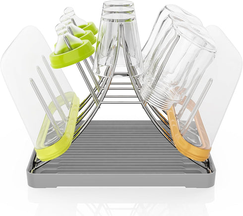 Baby Bottle Drying Rack, Space Saving Bottle Drying Tree Rack with Drainboard
